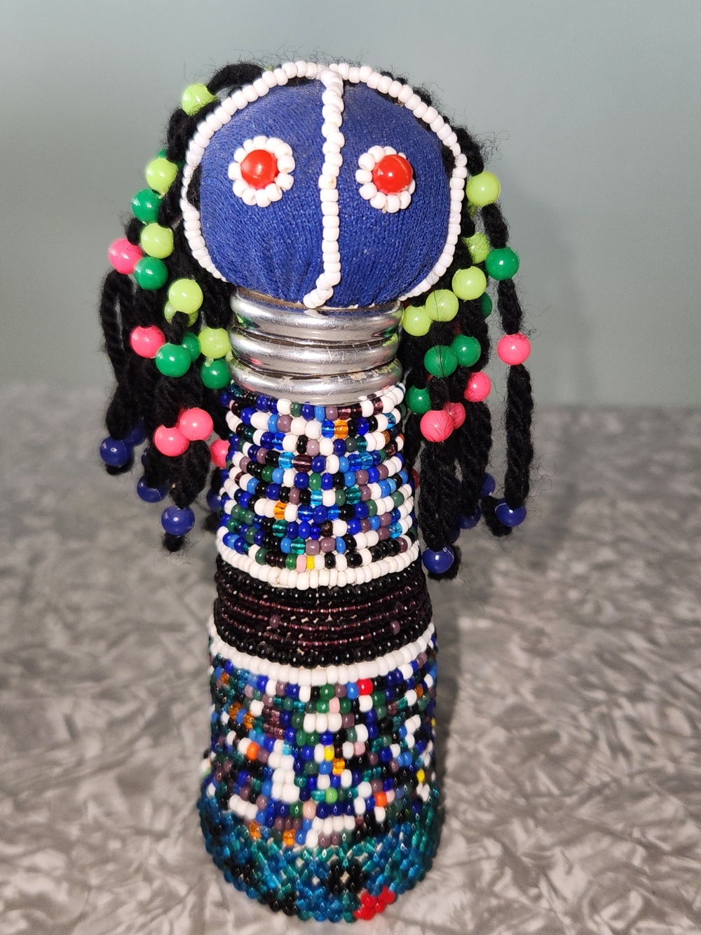Source Unknown Beaded Multicolor Tribal Doll - Blue, Black, Green, Pink